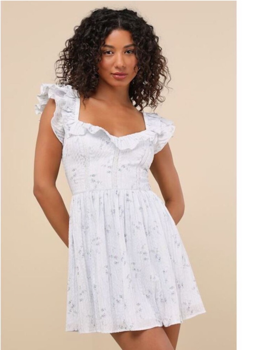 Lulu's Pale Blue Floral Ruffled Mini Dress